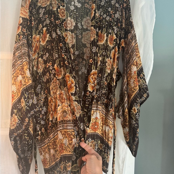 Spell Floral Kimono Robe - Black and Orange - Picture 3 of 9